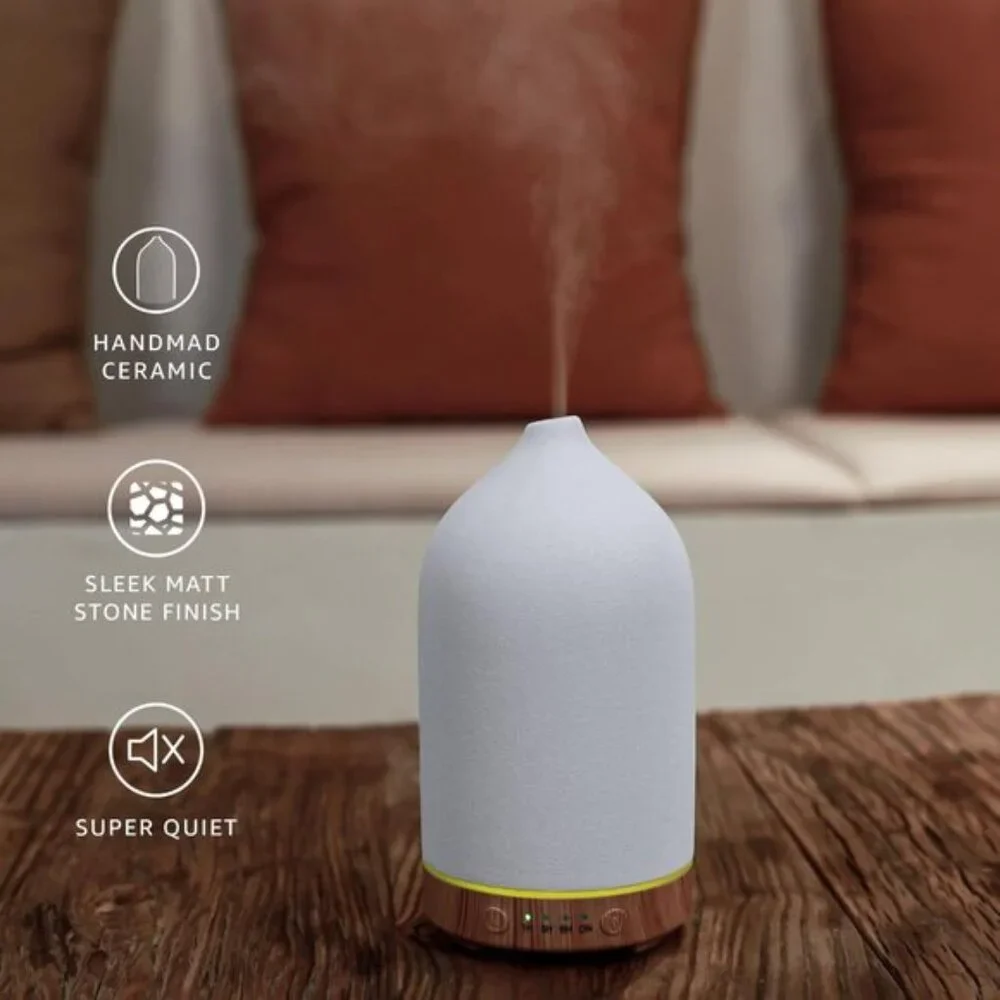 New 200ML Ceramic Essential Oil Diffuser Ultrasonic Aromatherapy Humidifier LED - Picture 4 of 10